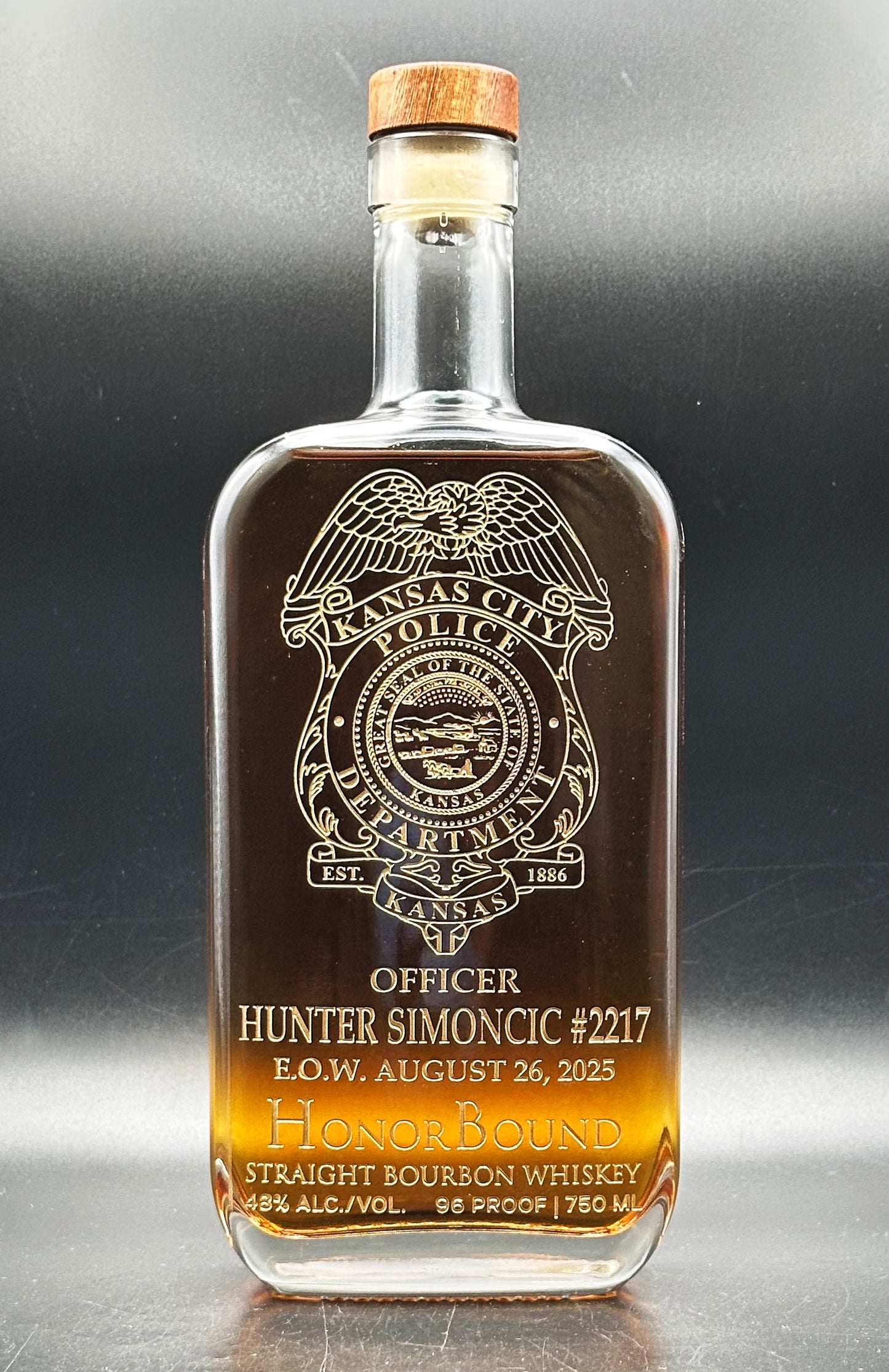 Officer Hunter Simoncic - Kansas City Police Department - Memorial Whiskey Bottle