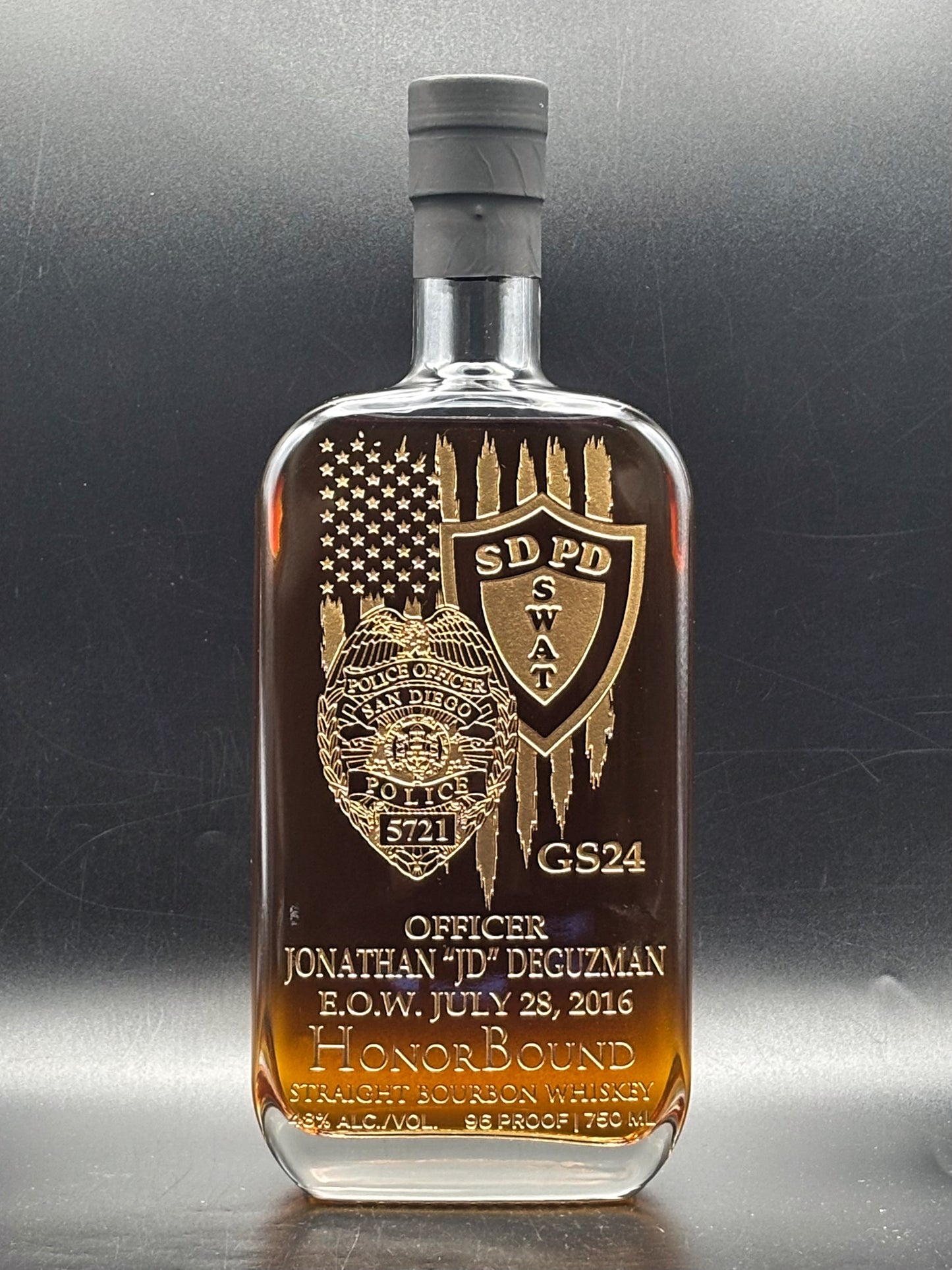 10th Anniversary Memorial Whiskey Bottle - Officer Jonathan DeGuzman - San Diego Police Department