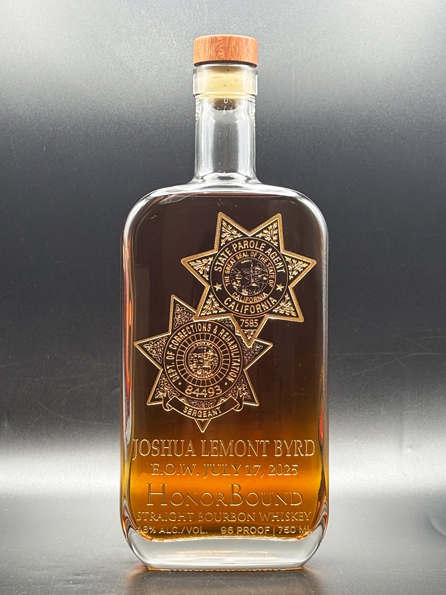 Agent Joshua Byrd - DAPO Division of Adult Parole Operations - Memorial Whiskey Bottle