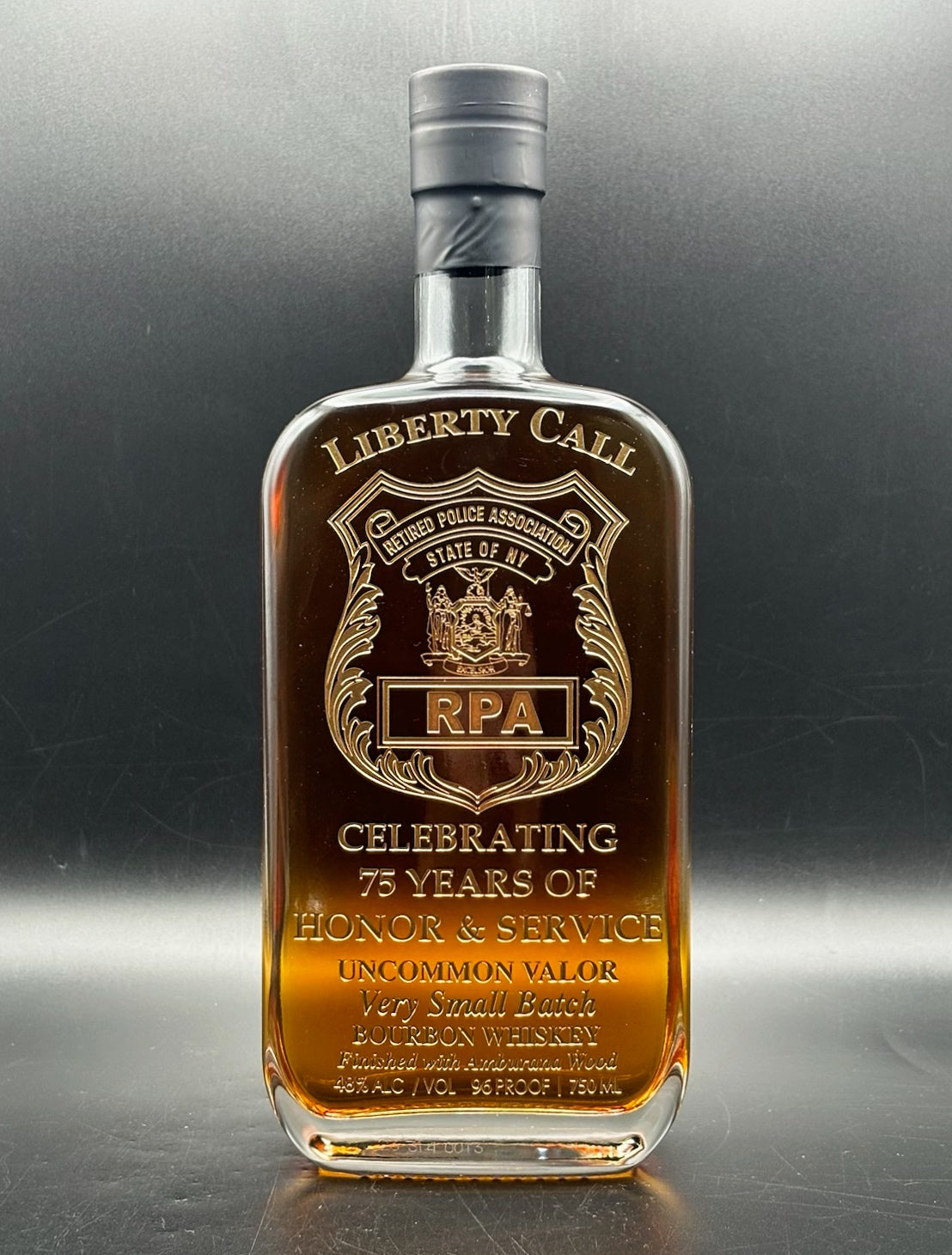 Retired Police Association of New York 75th Year Anniversary Whiskey Bottle
