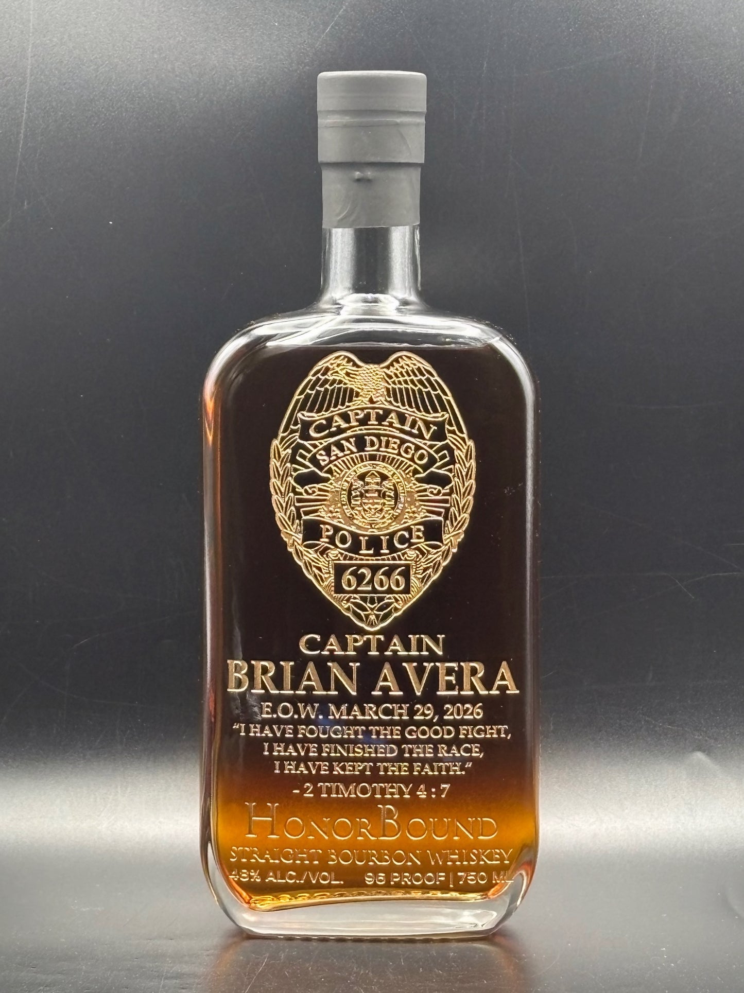 Captain Brian Avera - San Diego Police Department - Memorial Whiskey Bottle