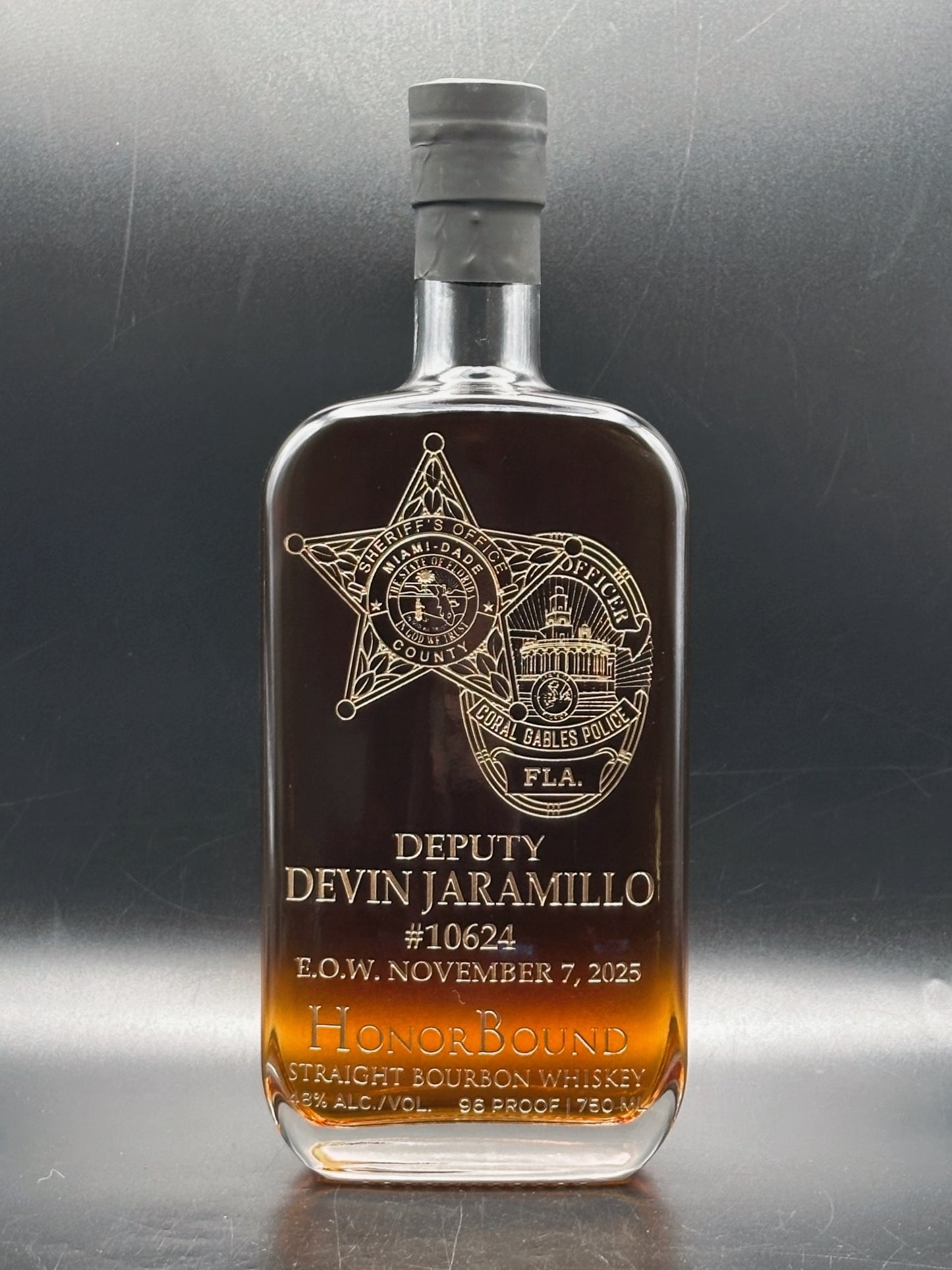 Deputy Sheriff Devin Jaramillo -  Miami-Dade Sheriff's Office - Memorial Whiskey Bottle
