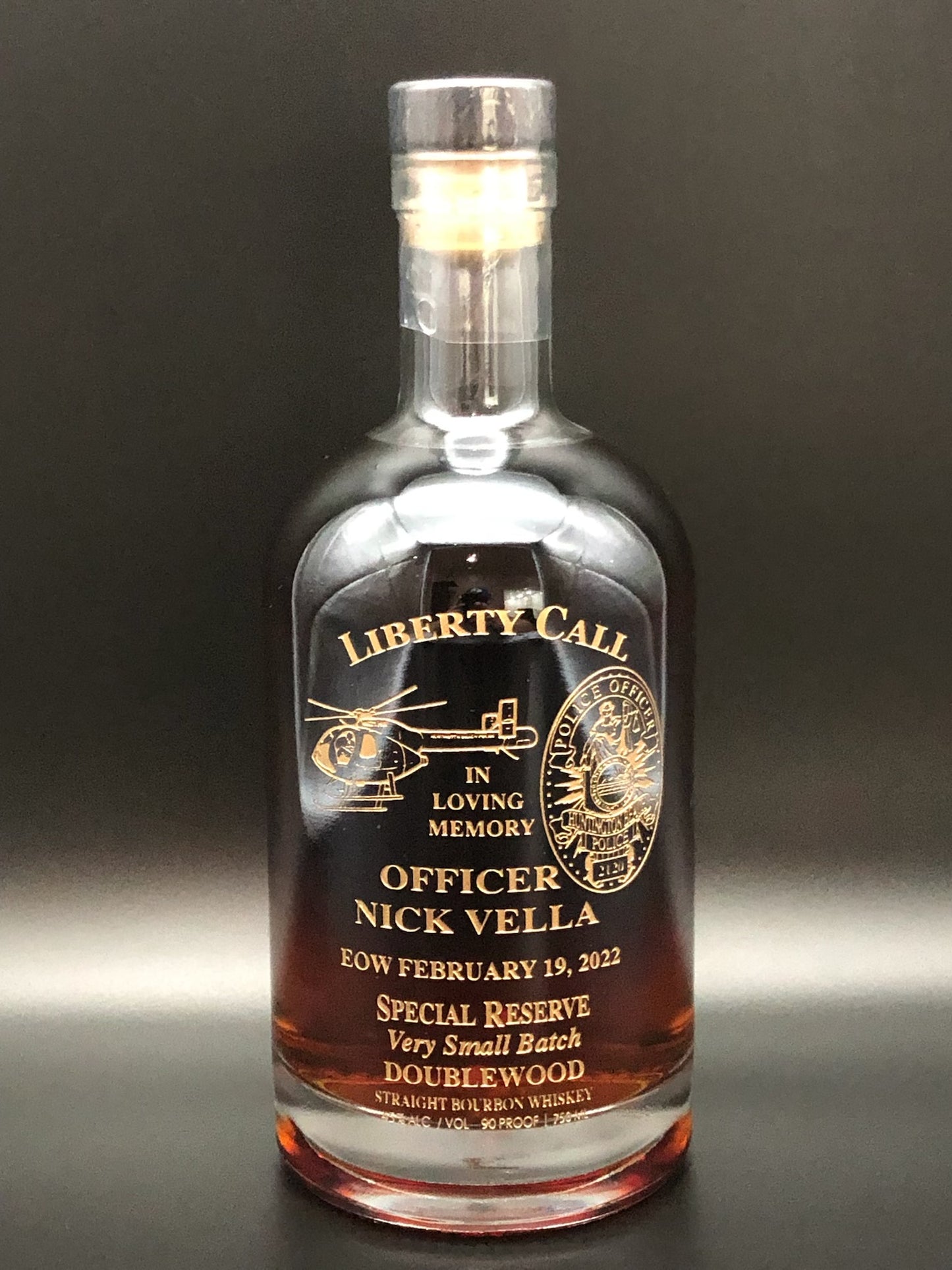 Huntington Beach Police Officer Nick Vella Memorial Whiskey Bottle