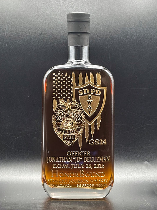 10th Anniversary Memorial Whiskey Bottle - Officer Jonathan DeGuzman - San Diego Police Department