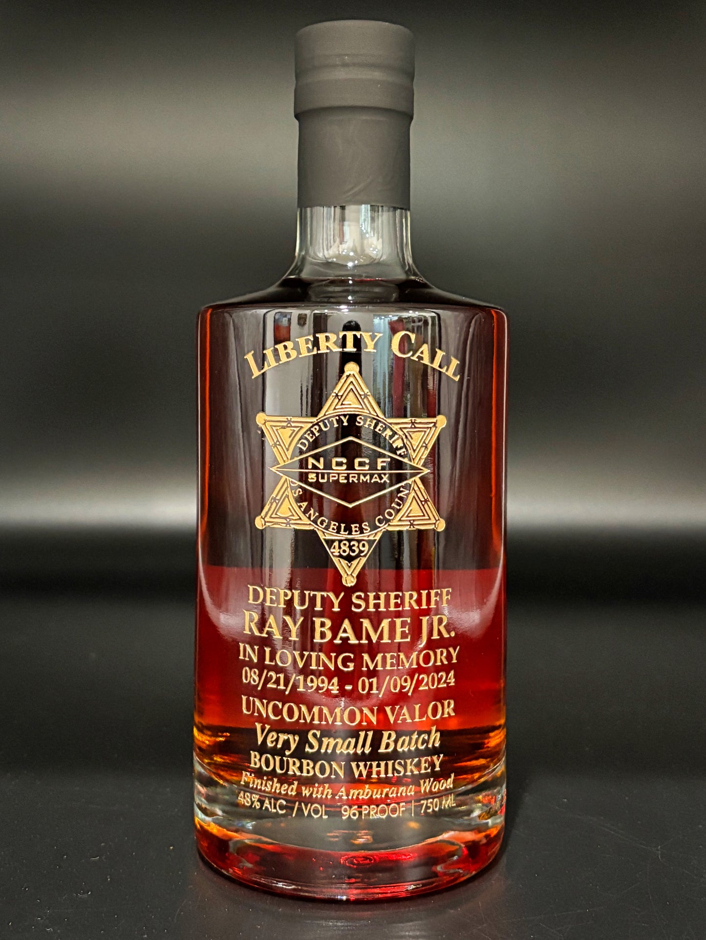 Los Angeles County Sheriff's Deputy Ray Bame Jr. Memorial Whiskey Bottle