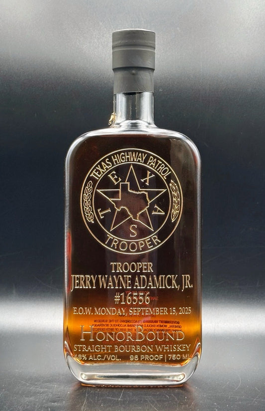 Trooper Jerry Adamick Jr -  Texas Department of Public Safety - Texas Highway Patrol - Memorial Whiskey Bottle