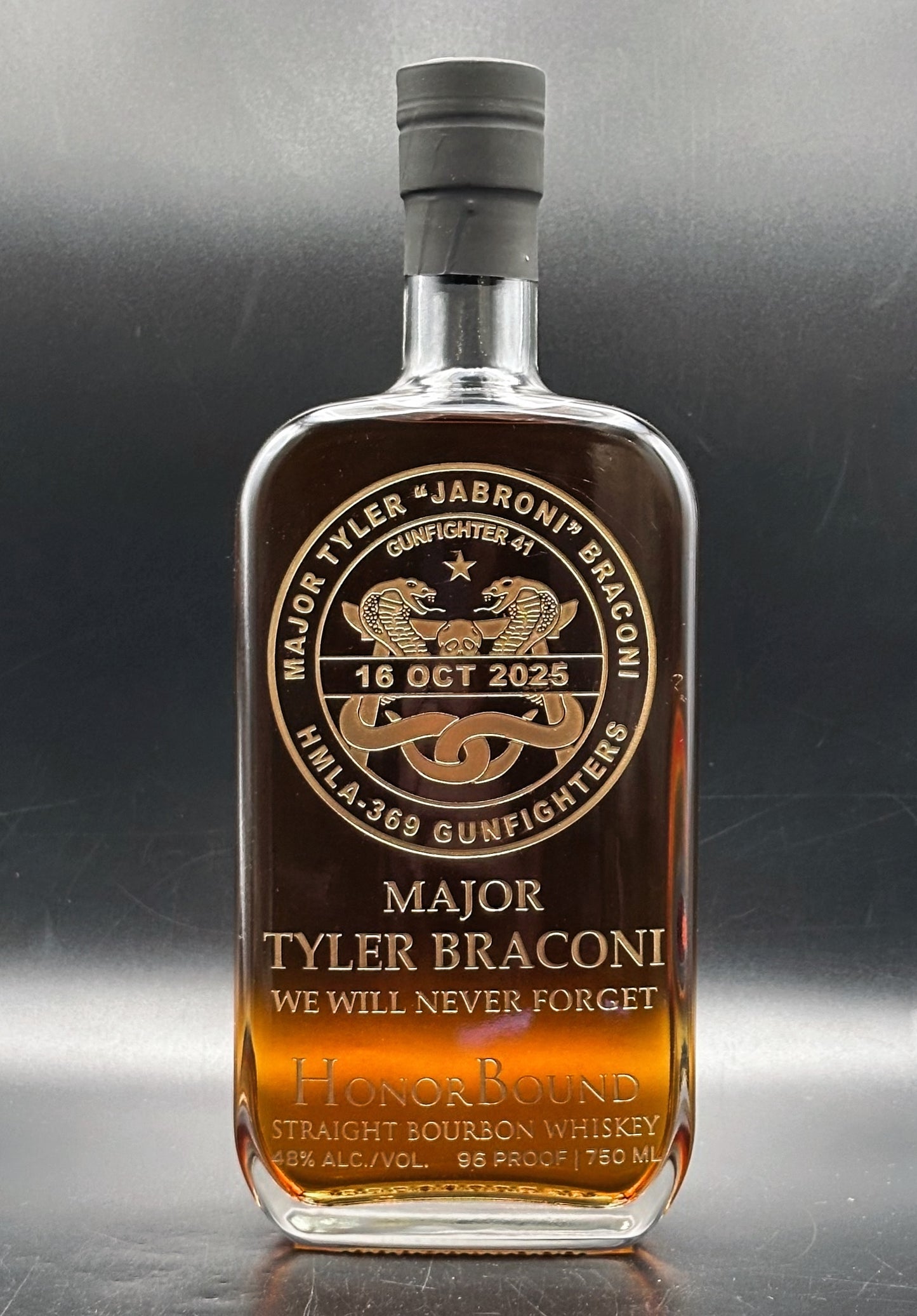 USMC Major Tyler Braconi Memorial Whiskey Bottle